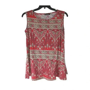 Veranee Women's Red Beige Sleeveless  Tunic Tank Top  Size L